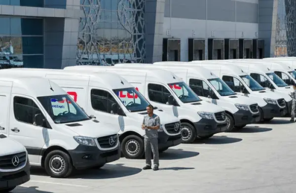 Arab male delivery boy is delivering parcel to an arab woman in hijab or burqa