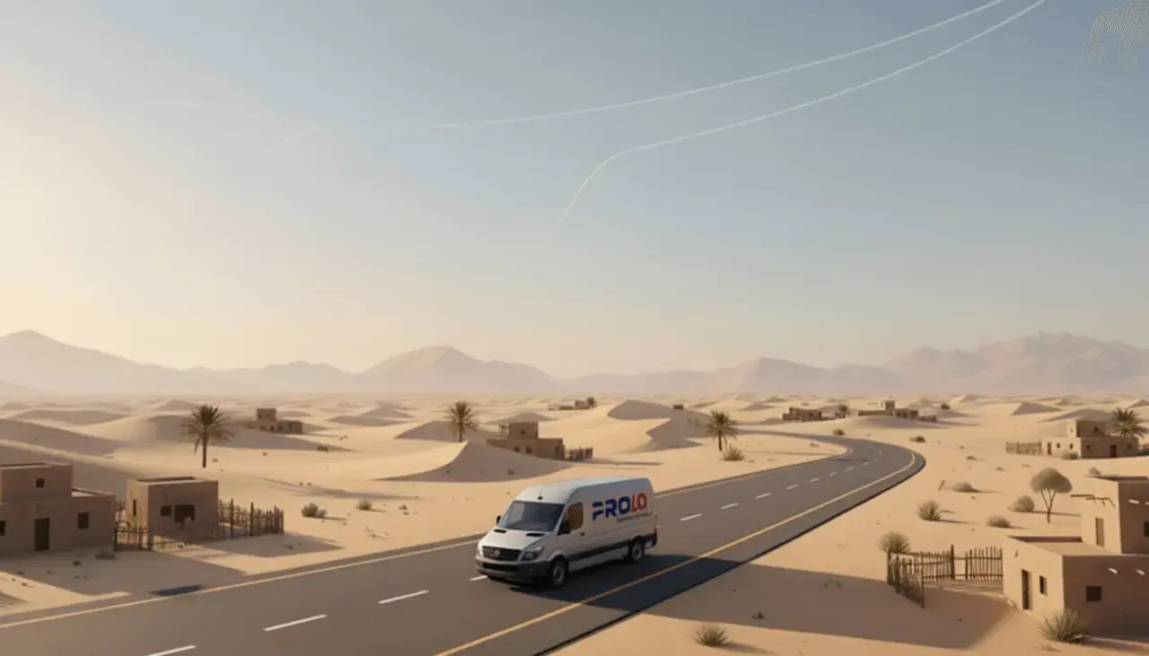 Prolo Professional Logistics Van is moving form desert in Saudia Arabia